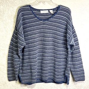 PARIS SPORT CLUB‎ Sweater Womens M Blue Heather Stripes Boxy Heavy Drop …